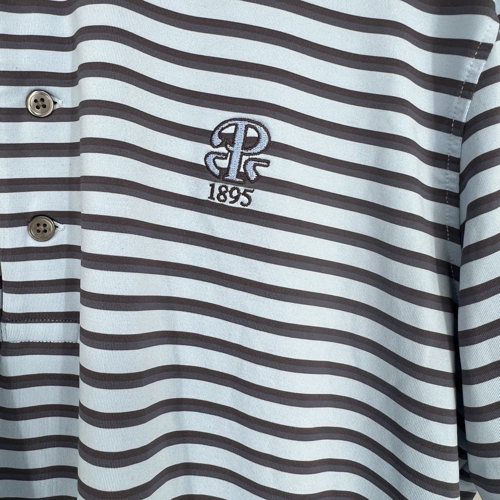 Greyson‎ Polo Shirt Mens Medium Blue Stripe Golf Performance Wolf Logo - Picture 3 of 10